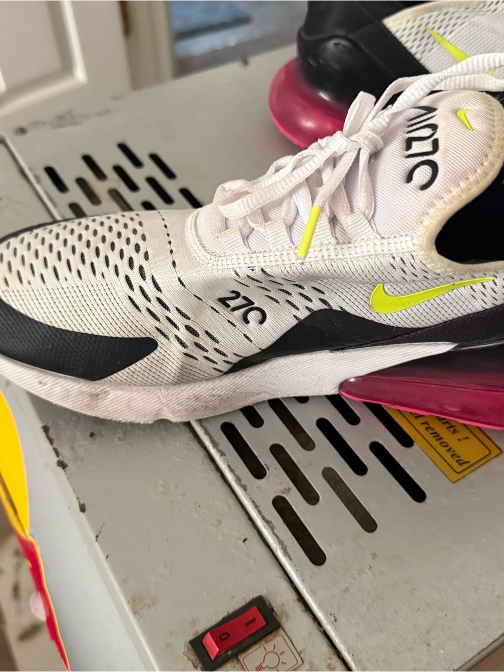 Nike Air Max 270 White with Black and Volt Accents - Picture 3 of 5